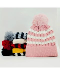 Assorted Pastel Coldproof Knitted design beanies with Pom Pom