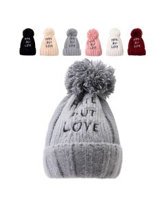 Assorted "Hate But Love" Beanie With Lining and Pom Pom