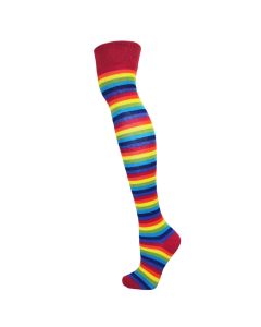 Red Rainbow Thin Striped Over The Knee Socks