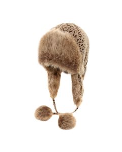 Hawkins Polar Expo Women's Animal Print Trapper Hat With Faux Fur Trim, Pom-Poms And Elasticated Detailing At Back
