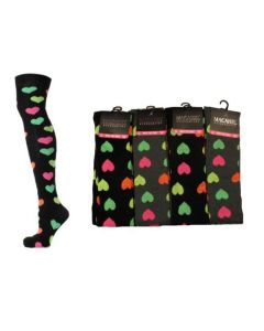 Neon Hearts Assorted On Dark Base Design Over the Knee Socks