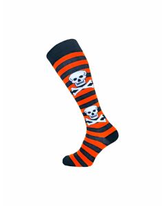 Black and Orange Thick Striped Skull Knee High Socks SLK-0734