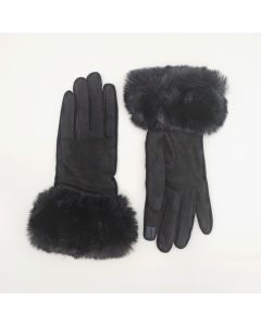 Ladies' black Fur Gloves with smart finger tips 