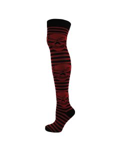 Skulls On Assorted Stripes Over The Knee Socks