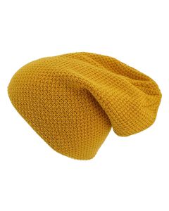 Mustard Cable Knit Slouchy Beanie Hat