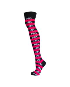 Pink Skull Stripe Over The Knee Socks