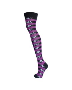 Purple Skull Stripe Over The Knee Socks