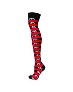 Red  Skull Stripe Over The Knee Socks