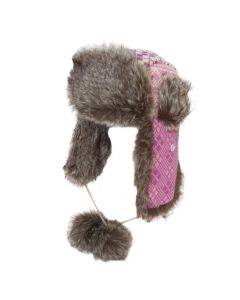 Assorted Colours Knitted Diamond Design  Faux Fur Trim Trapper Hat 
