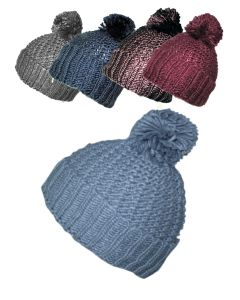 Knitted Coloured Beanie With Bobble
