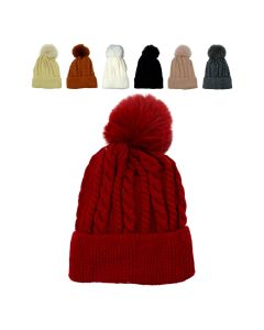 Womens Assorted Color Pompom Beanies