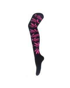Fuchsia Leaf on Black Over the Knee Socks
