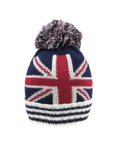 Union Jack Beanie White Lining with Matching Pom Pom