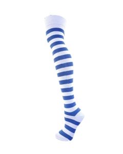 White and Light Blue Thick Stripe Over the Knee Socks