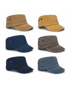 Assorted Stone Washed Castro MIlitary Caps with Buckle 