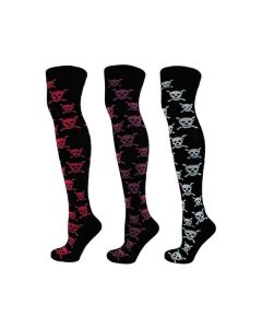 MultiColour Skulls On Black Over The Knee Socks