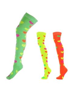 Neon Hearts On Plain Neon Assorted Design Over The Knee Socks