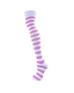 White and Pink Thick Stripes Over the Knee Socks