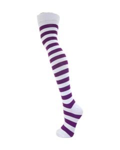 White and Purple Thick Stripes Over the Knee Socks