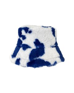 Blue & White Roll Back Cow Print Bucket Hat