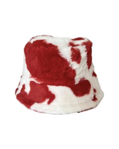 Red & White Roll Back Cow Print Bucket Hat