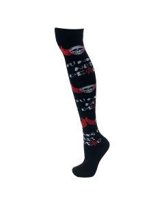 Punks Not Dead White Skull On Black Over The Knee Socks