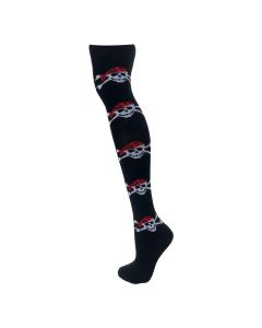 White Skull-Cross Bones On Black Over The Knee Socks