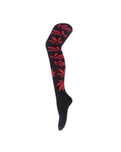 Red Leaf on Black Over the Knee Socks