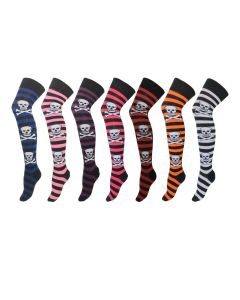 Assorted Skull Stripe Over The Knee Socks