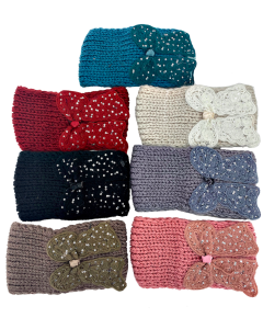 Knitted Headband with butterfly and button HB-1