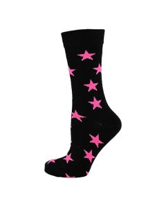 Women's Neon Fuchsia Stars On Black Ankle Socks