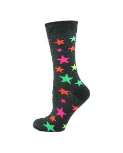 Women's Neon Assorted Stars on Grey Ankle Socks
