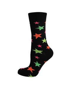 Women's Neon Assorted Stars on Black Ankle Socks