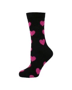 Neon Fushia Hearts on Black Women Ankle Socks