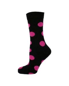 Neon Fushia Dots on Black Women Ankle Socks