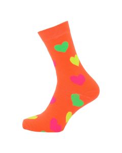 Ladies Ankle Neon Orange With Neon Hearts Design Socks