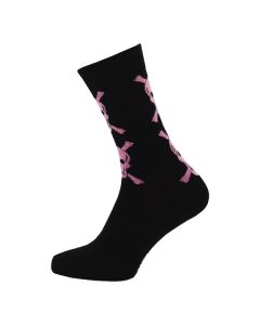 Ladies Ankle Pink Skull On Black Socks