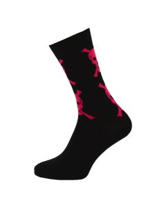 Ladies Ankle Fuchsia Skull On Black Socks