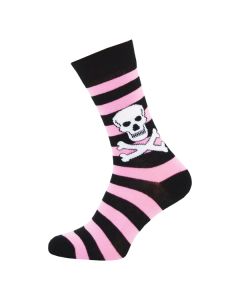 Ladies Ankle Skull Stripe Black Pink Socks