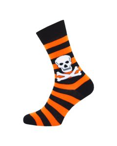 Ladies Ankle Skull Stripe Black Orange Socks