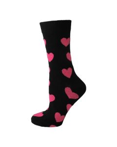 Ladies Ankle  Neon Pink Hearts On Black Socks