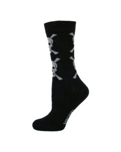 Ladies Ankle White Skull On Black Socks