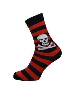 Ladies Ankle Skull Stripe Black Red Socks