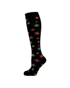 Neon Assorted Stars on Black Design Knee High Women Socks