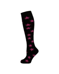 Neon Fushia Stars on Black Design Knee High Women Socks