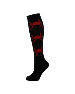 Red Spider On Plain Black Knee High Socks