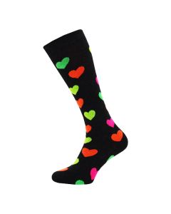 Knee High Multicolour hearts on Grey and Black Socks - SLK-0767