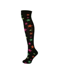 Colourful Neon Stars On Black Over the Knee Socks