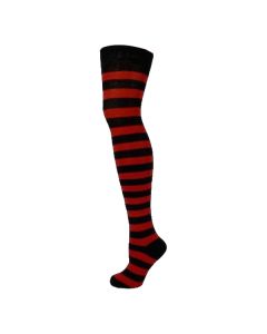 Black & Red Thick Striped Over The Knee Socks