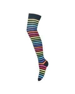 New Dark Rainbow Thin Striped Over The Knee Socks